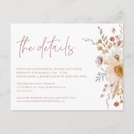 Carte Boho Floral Mariage Détails (Devant)