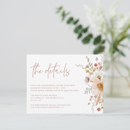 Carte Boho Floral Mariage Détails (Debout devant)