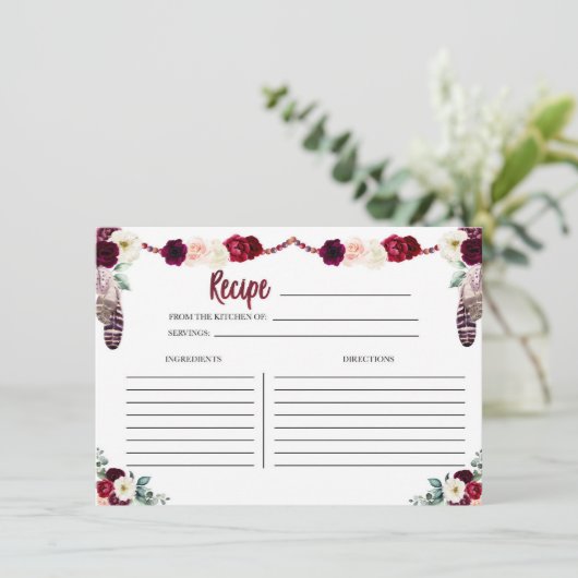 Carte Boho Floral Recette (Debout devant)
