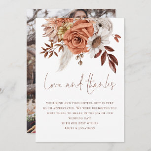Carte Boho Florals Photo Love Thanks Brown Text Mariage