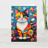 Carte Boho Folk Art Cat, Flowers & Butterfly Birthday (Devant)