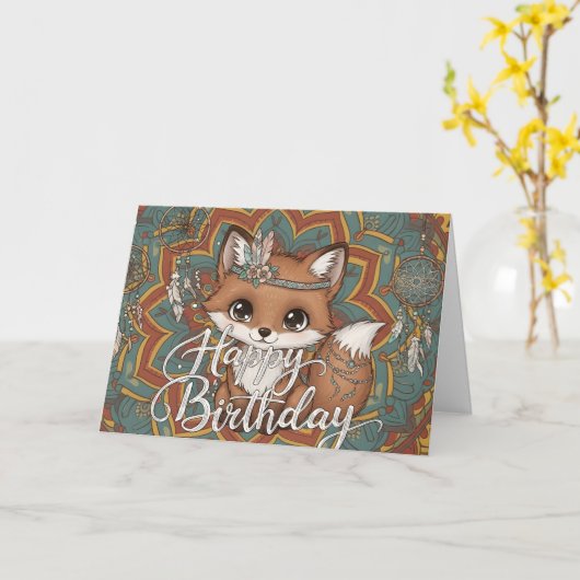 Carte Boho Fox Happy Birthday Card  (Fleur jaune)