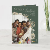 Carte Boho Green Floral Wreath Photo Noël (Devant)