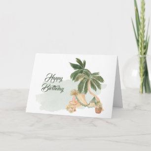 Carte Boho Green Hammock Palm Trees Floral Anniversaire