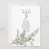 Carte Boho greenery table number seating chart cards (Devant)