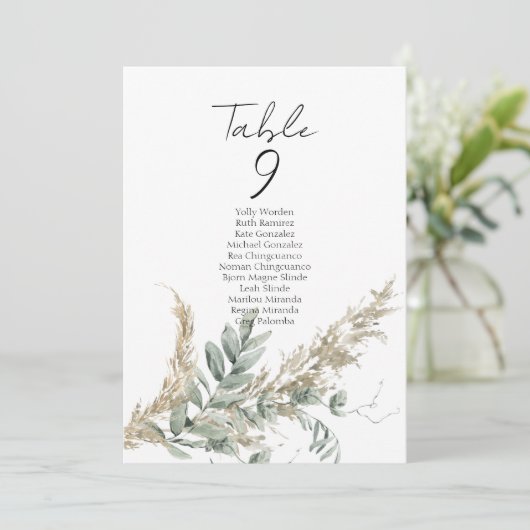Carte Boho greenery table number seating chart cards (Debout devant)
