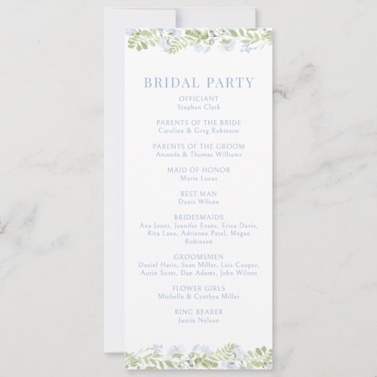 Carte Boho Light Blue WildFlower Wedding Program Card (Dos)