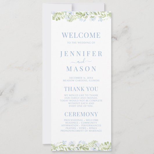 Carte Boho Light Blue WildFlower Wedding Program Card (Devant)