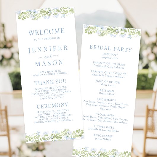 Carte Boho Light Blue WildFlower Wedding Program Card