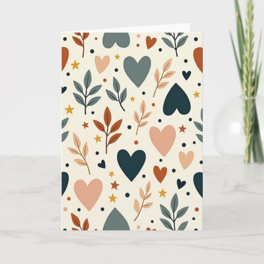 Carte Boho Love Hearts Leaves (Devant)