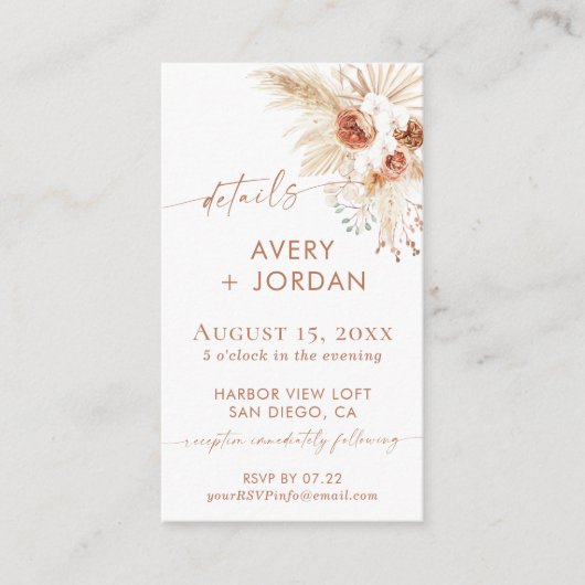 Carte Boho Mariage Events | Pampas Grasse (Devant)