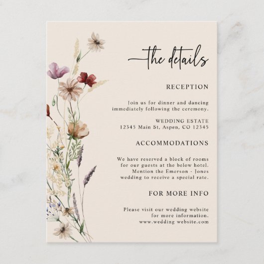 Carte Boho Mariage Fleur sauvage (Devant)