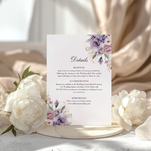 Carte Boho Mave et Lilac Floral Mariage Détails