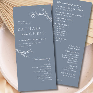 Carte Boho moderne Floral Outline en Acier Dusty bleu