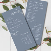 Carte Boho moderne Floral Outline en Acier Dusty bleu