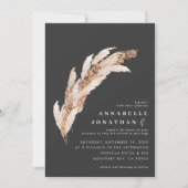 Carte Boho naturel noir pampas herbe élégant mariage (Devant)