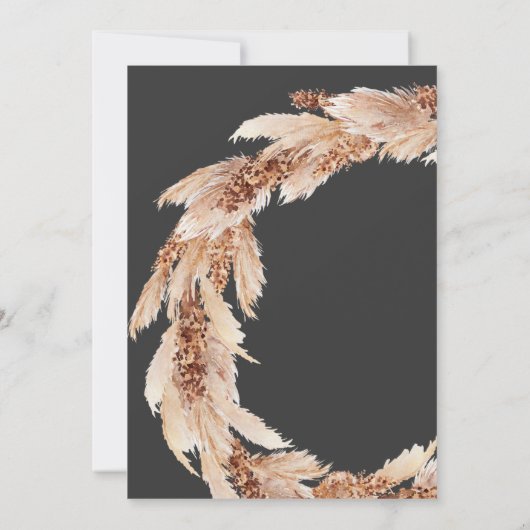 Carte Boho naturel noir pampas herbe élégant mariage (Dos)