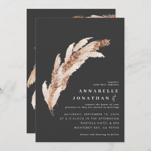 Carte Boho naturel noir pampas herbe élégant mariage