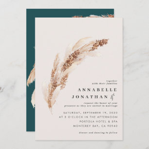 Carte Boho naturel Pampas turquoise herbe mariage élégan