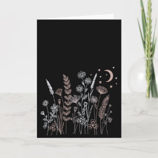 Carte Boho Night Sky Floral Illustration – Moon, Stars &