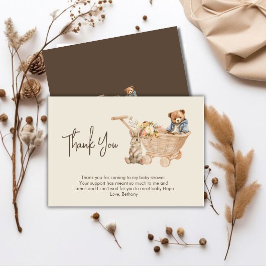 Carte Boho Nursery, Teddy Bear Baby shower Merci