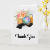 Carte Boho Orange Caméra & Fleurs Merci d'aquarelle (Fleur jaune)