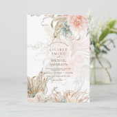 Carte BOHO Pampas Grass Floral Coral Sage Mariage (Debout devant)
