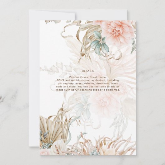 Carte BOHO Pampas Grass Floral Coral Sage Mariage (Dos)