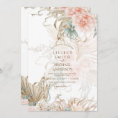 Carte BOHO Pampas Grass Floral Coral Sage Mariage (Devant / Derrière)