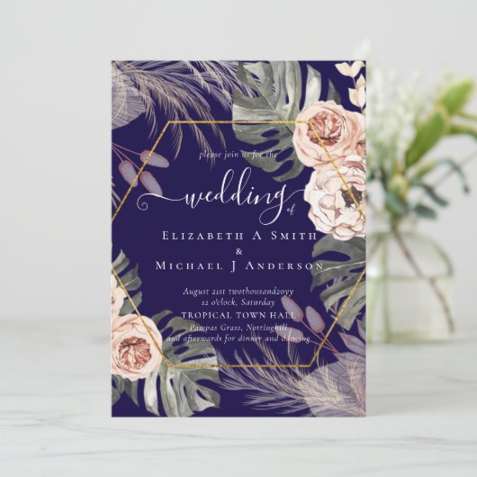 Carte BOHO PAMPAS GRASS Mariage TROPICAL (Debout devant)