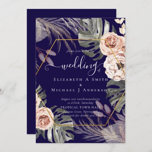 Carte BOHO PAMPAS GRASS Mariage TROPICAL (Devant / Derrière)