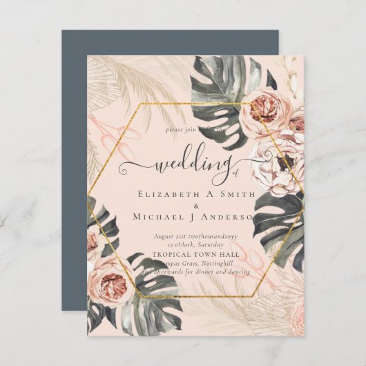 Carte BOHO PAMPAS GRASS Mariage TROPICAL (Devant / Derrière)