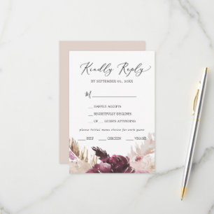Carte Boho Pampas Grass Menu Choix de la carte RSV
