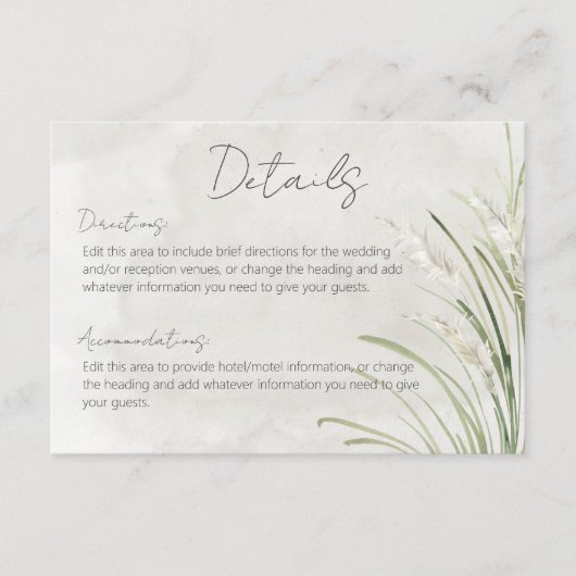 Carte Boho Pampas Grass Minimal Moderne Détails (Devant)