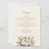 Carte Boho Pampas Grass & Rose blanche Mariage Dét (Devant)