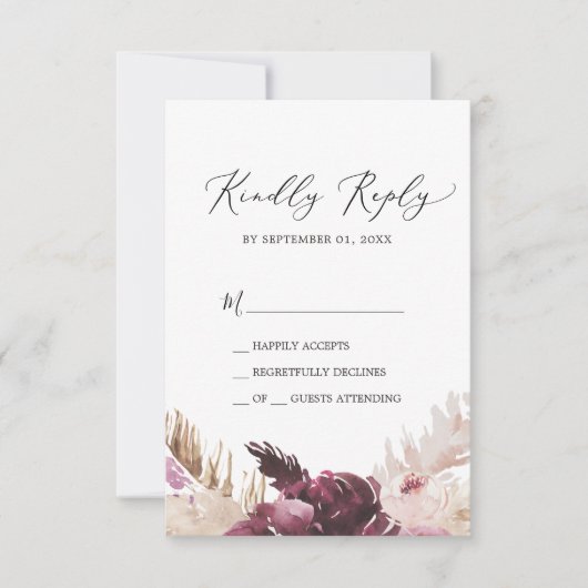 Carte Boho Pampas Grass simple RSVP (Devant)