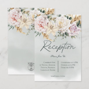 Carte Boho Pampas & Roses Roses Roses Vertes