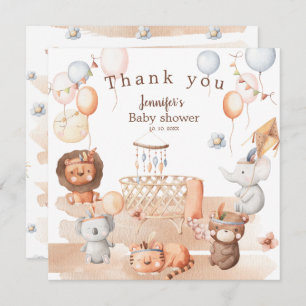 Carte Boho pastel animaux baby shower mobile Merci