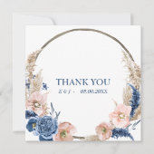 Carte Boho pastel bleu & bleu Mariage "Merci" (Devant)
