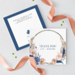 Carte Boho pastel bleu & bleu Mariage "Merci"<br><div class="desc">Correspondant élégante carte "Merci" pour la papeterie Mariage de Boho pastel bleu crème fleurie. Le texte est entièrement personnalisable. Vous pouvez trouver des versions plus classiques ou modernes dans la Collection. Eléments floraux boho subtils et élégants avec Typographie classique romantique avec Texte entièrement personnalisable. Elégant décor rose pastel et crème...</div>