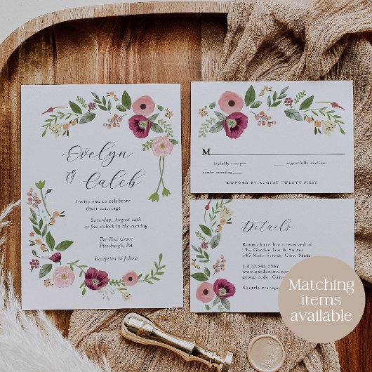 Carte Boho Pink Floral Mariage Détails