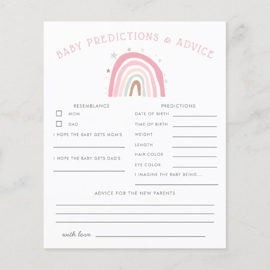 Carte Boho Pink Rainbow Baby Predictions & Conseil (Devant)