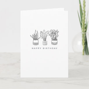 Carte Boho Plante ligne minimale dessin d'art Anniversai
