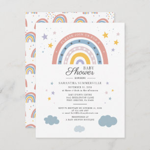 Carte Boho Rainbow Watercolor Script Baby shower