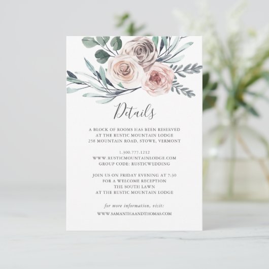 Carte Boho Rose Mariage Détails (Debout devant)