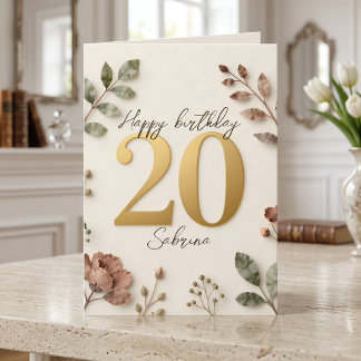 Carte Boho Rose Poussiéreuse Floral Or 20e Anniversaire