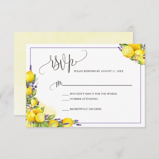 Carte Boho RSVP Boho Lavande d'aquarelle citron (Devant / Derrière)