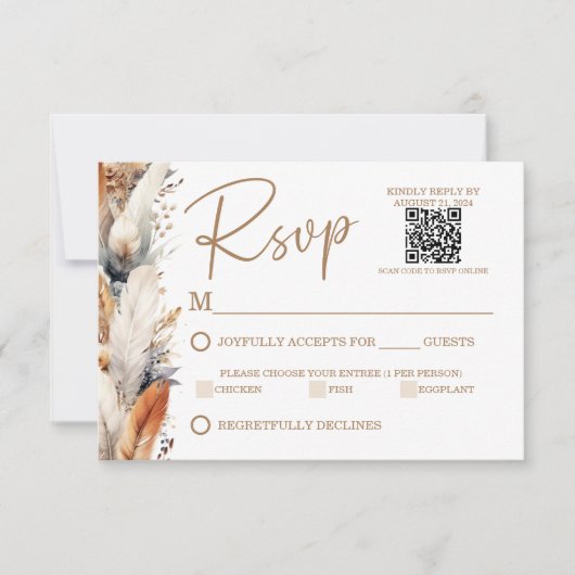 Carte Boho RSVP moderne avec code QR (Devant)