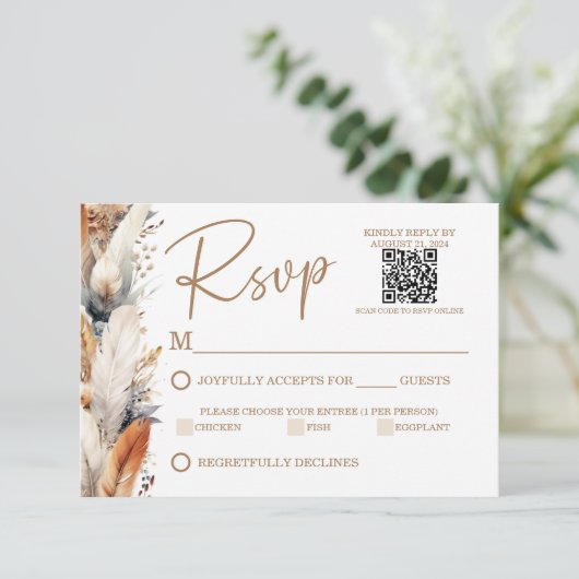 Carte Boho RSVP moderne avec code QR (Debout devant)