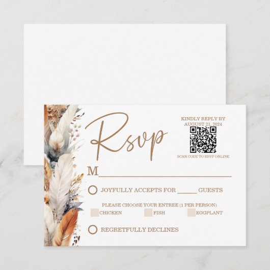 Carte Boho RSVP moderne avec code QR (Devant / Derrière)